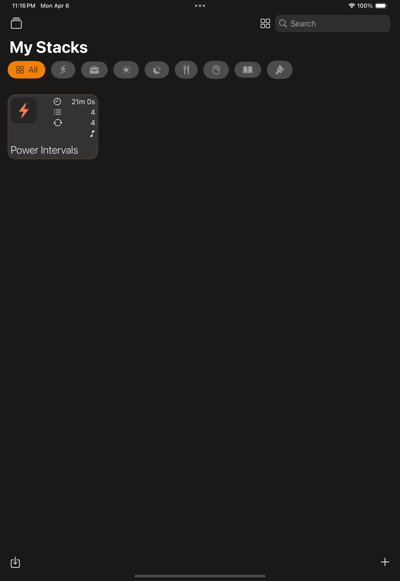 My Stacks view on iPad